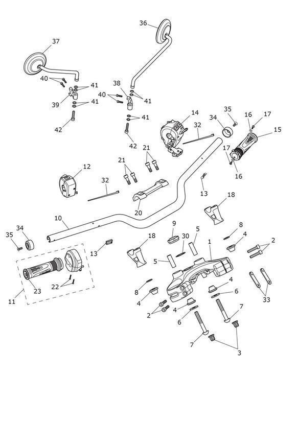 Diagram Handlebars, Top Yoke & Mirrors for your Triumph Scrambler 1200  