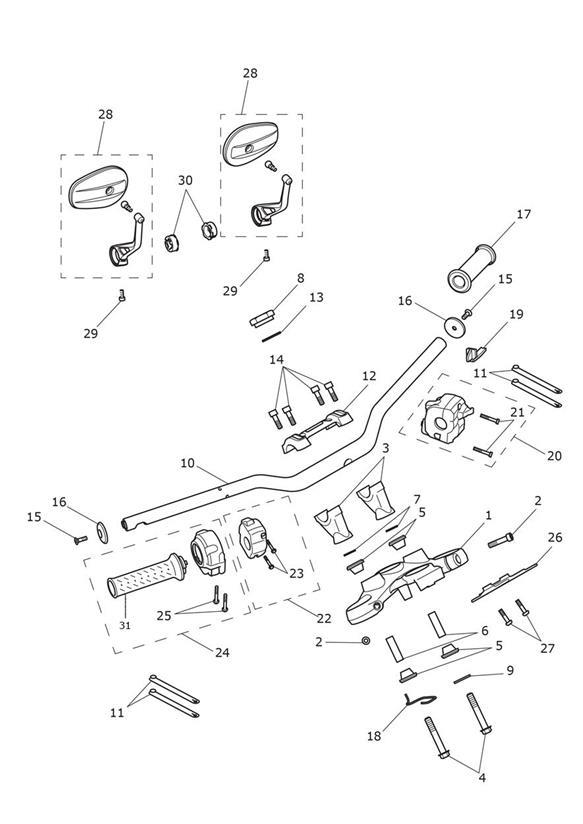 Diagram Handlebars, Top Yokes & Mirrors - 920186 > All Expt BR & 932929 - BR Only for your 2019 Triumph Scrambler 1200   