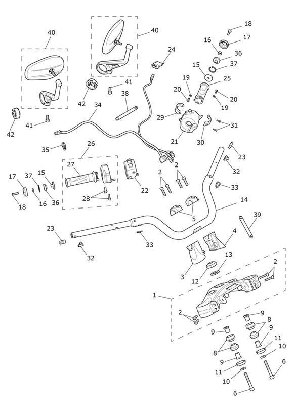 Diagram Handlebars, Upper Yoke & Mirrors for your Triumph Rocket 3  