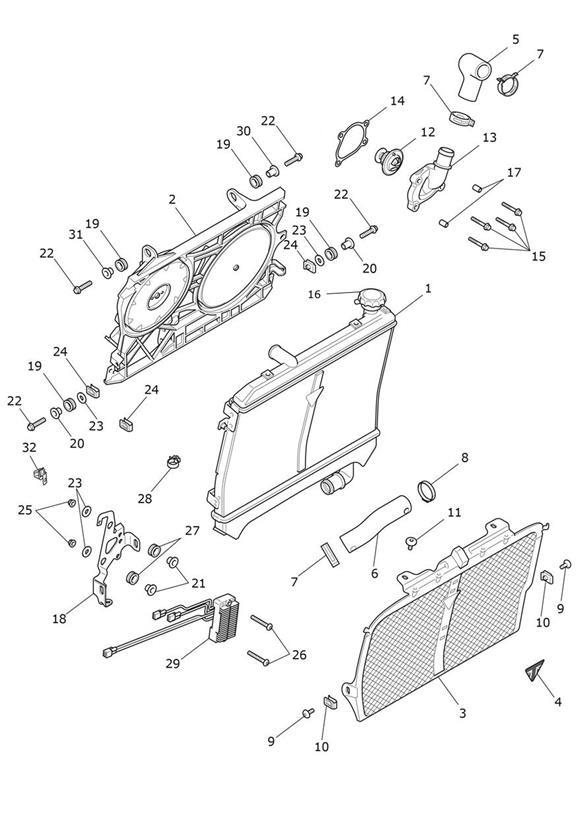 Full size assembly image of Radiator, Fan & Thermostat (1/1)