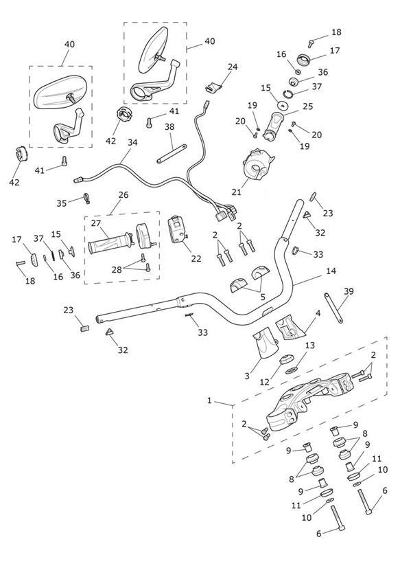 Diagram Handlebars, Upper Yoke & Mirrors for your Triumph Rocket 3  