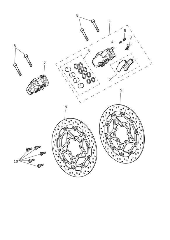 Diagram Front Brake Caliper & Discs for your 2018 Triumph Speed Triple   
