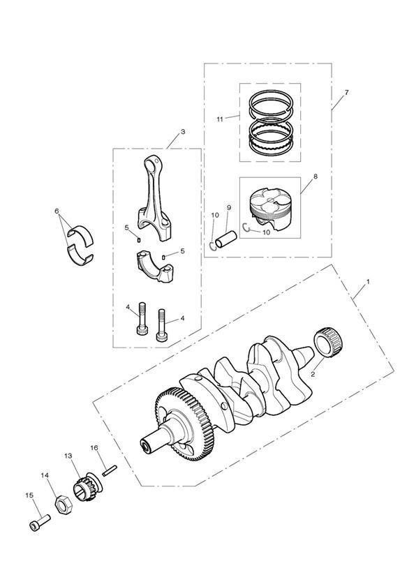 Diagram Crankshaft, Connecting Rods, Pistons & Liners for your Triumph