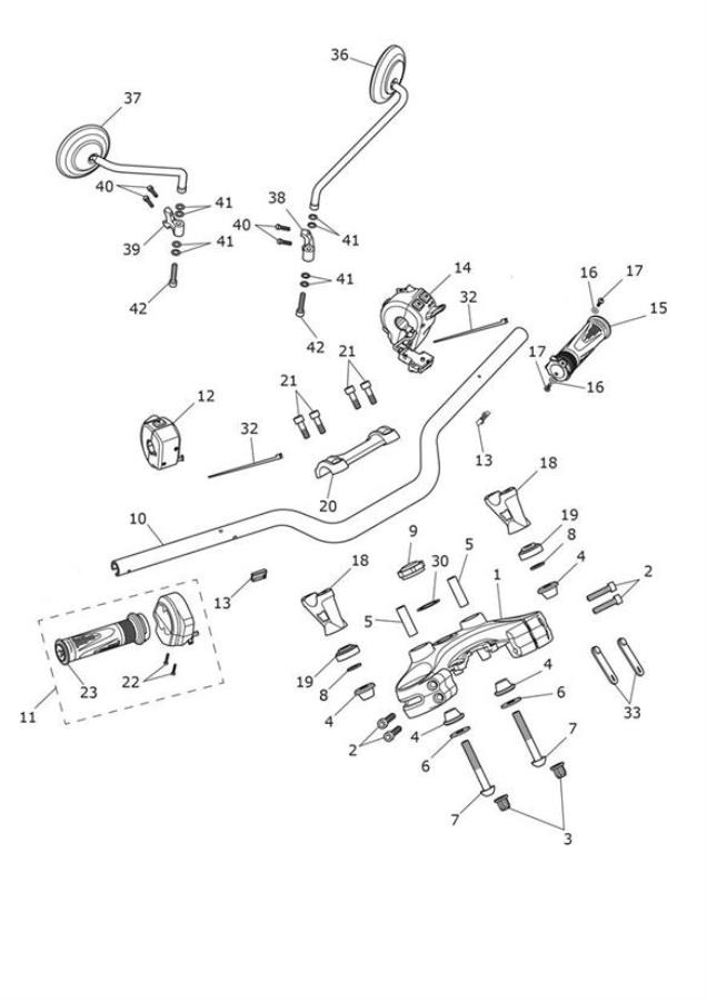 Diagram Handlebars, Top Yoke & Mirrors for your 2022 Triumph Scrambler 1200   