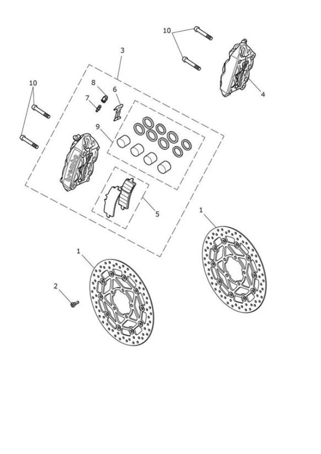 Diagram Front Brake Caliper & Disc for your 2020 Triumph Rocket 3   