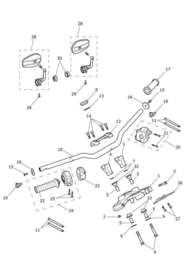 Diagram Handlebars, Top Yokes & Mirrors for your 2019 Triumph Scrambler 1200   