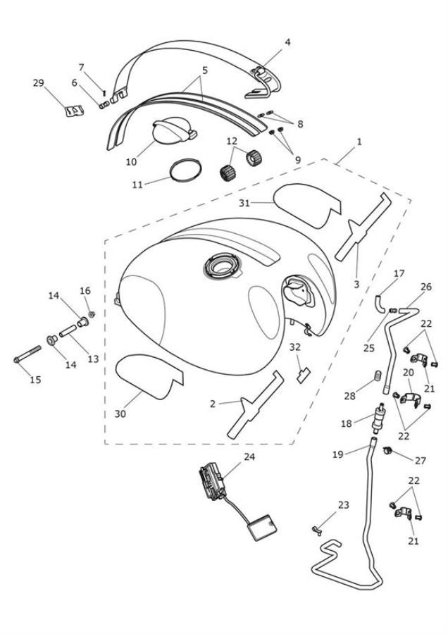 Diagram Fuel Tank - Red Goldline Tanks for your Triumph Scrambler 1200  