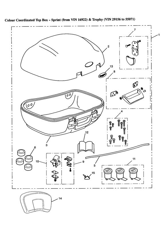 Diagram Colour Coordinated Top Box (up to VIN 55071) for your 2000 Triumph Trophy Standard 29156 >  