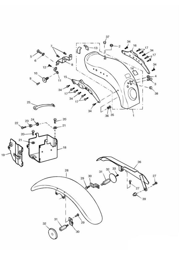 Diagram Mudguards/Chainguard/Battery Box for your Triumph Adventurer  