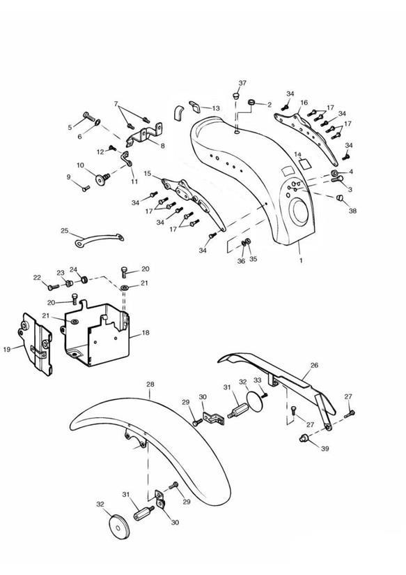 Diagram Mudguards/Chainguard/Battery Box for your Triumph Adventurer  