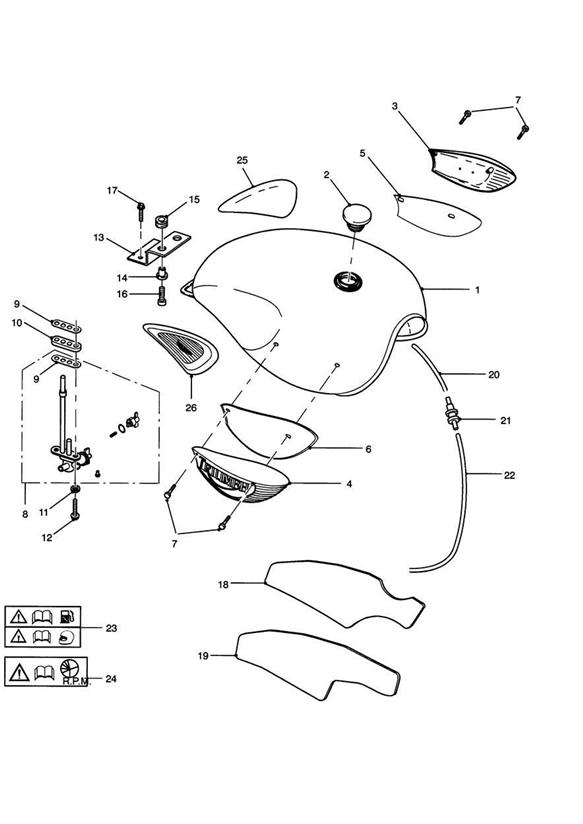 Diagram Fuel Tank and Fittings for your 2021 Triumph Bonneville Speedmaster   