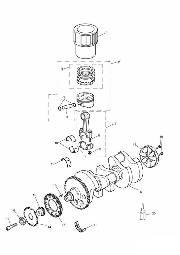 Diagram Crankshaft/Conn Rod/Pistons and Liners for your Triumph Daytona  