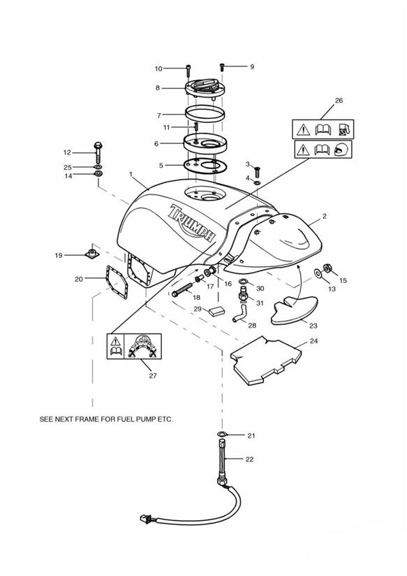 Diagram Fuel Tank and Fittings for your 2015 Triumph Thruxton  900 EFI 