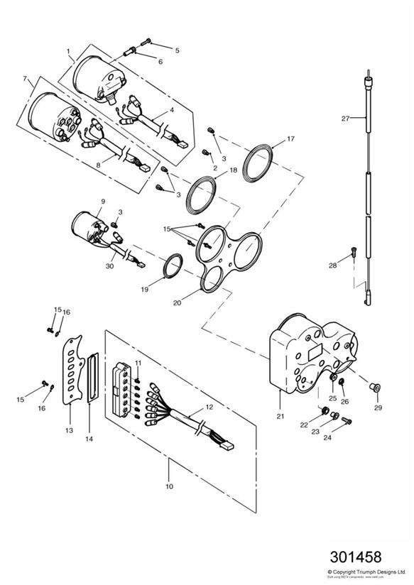 Diagram Instruments for your 2010 Triumph Bonneville  from VIN 380777/ SE 