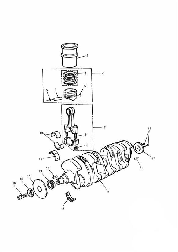 Diagram Crankshaft/Conn Rod/Pistons and Liners for your Triumph Daytona  