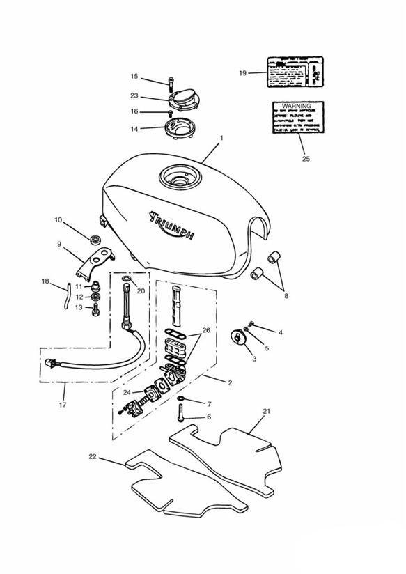 Diagram Fuel Tank and Fittings for your 2010 Triumph Bonneville  from VIN 380777/ SE 