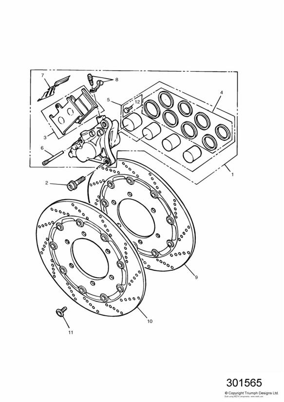 Diagram Front Brake Caliper and Discs for your 2006 Triumph Scrambler  EFI 