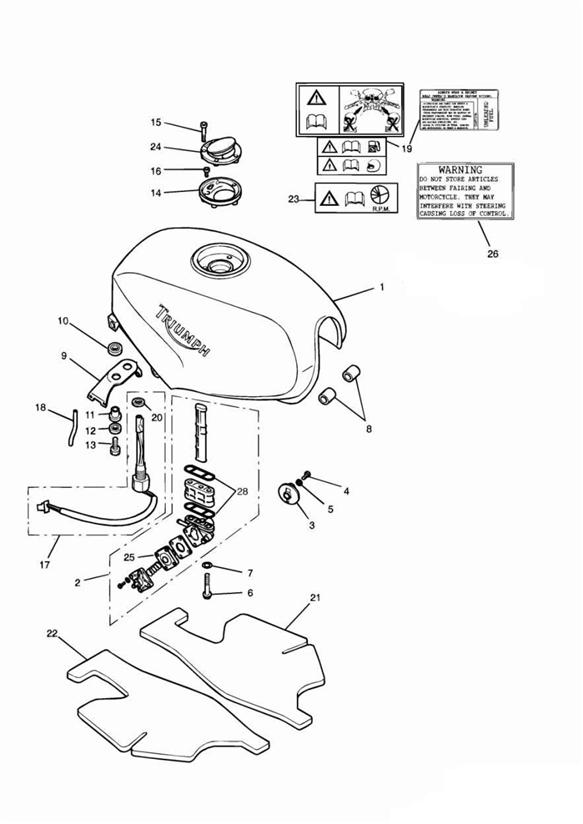 Diagram Fuel Tank and Fittings for your 2010 Triumph Bonneville  from VIN 380777/ SE 