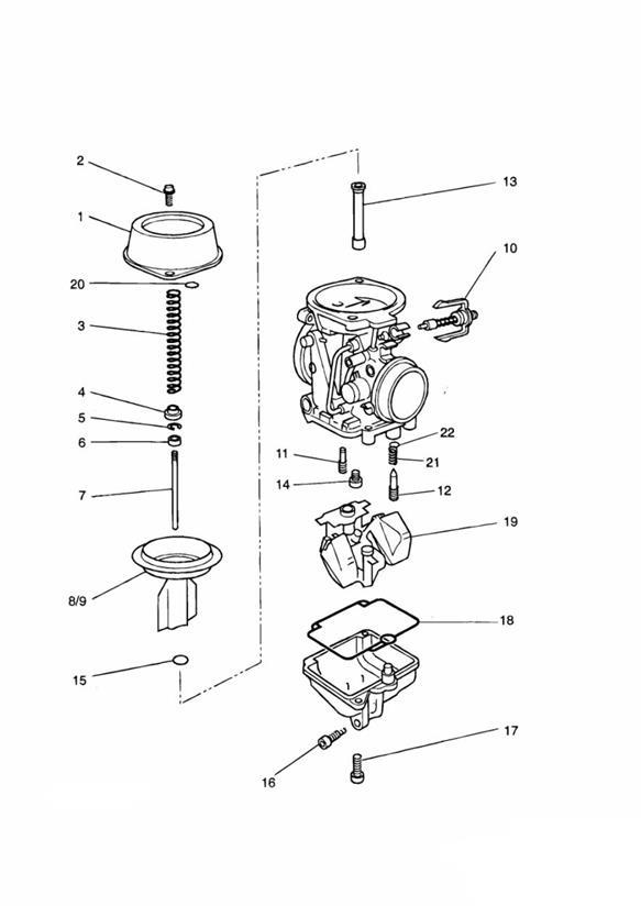 Diagram Carburettor Parts 4 Cyl (Carb assy 1240196-T0301) for your 1997 Triumph Daytona 1200, 900 & SUPER III  