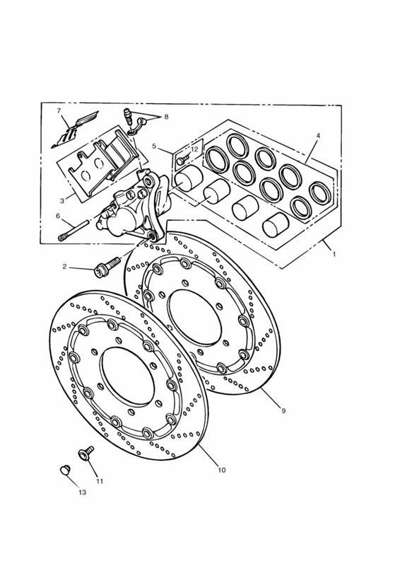 Diagram Front Brake Caliper and Disc Daytona 900/1200 for your 2006 Triumph Scrambler  EFI 