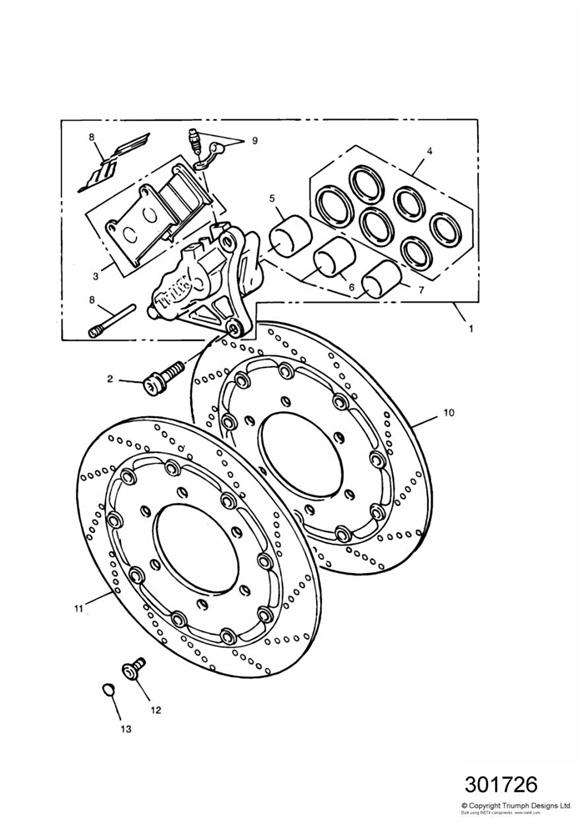 Diagram Front Brake Caliper and Disc Super lll and Special Edition for your 2006 Triumph Scrambler  EFI 