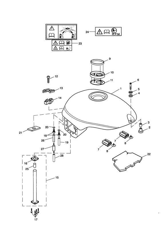 Diagram Fuel Tank and Fittings for your 1997 Triumph Daytona  955i 132513 > 