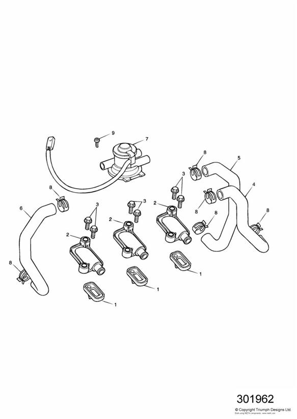 Diagram Emissions Control CY, ES, FR, GR, IT, NL, PT, SE, & UK 179118+ JP & CA 190459 + for your 2006 Triumph Daytona  955i 132513 > 