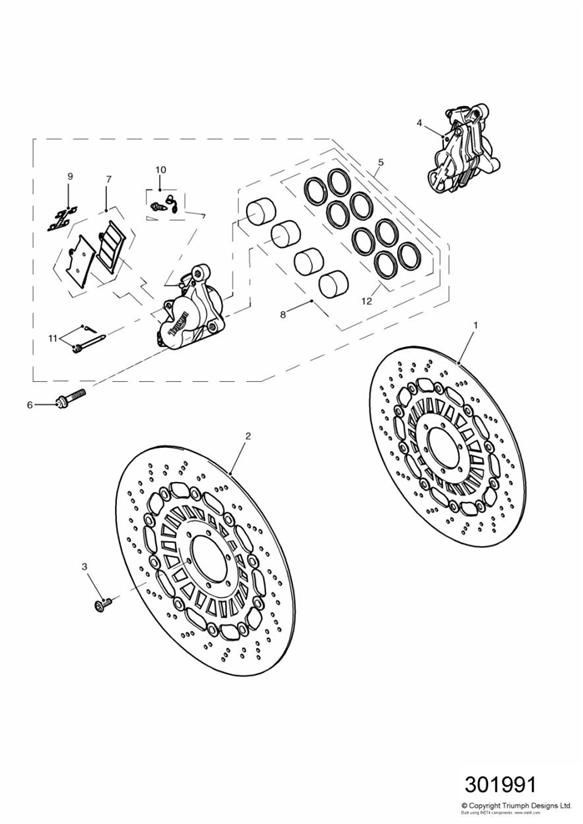 Diagram Front Brake Caliper and Disc for your 2006 Triumph Daytona  955i 132513 > 