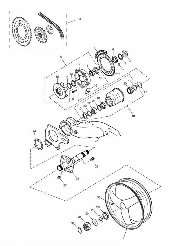 Diagram Rear Wheel/Final Drive Single sided swingarm for your 2015 Triumph Thruxton  900 EFI 