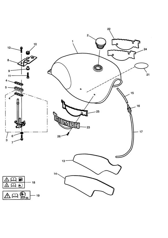 Diagram Fuel Tank and Fittings for your 2020 Triumph Bonneville Bobber   