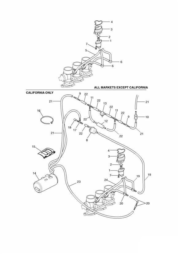 Diagram Evaporative Loss Equipment 955cc Engine  + ENG NO 92745 for your 1995 Triumph Speed Triple   