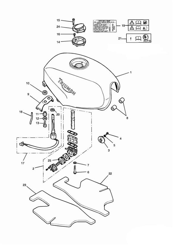 Diagram Fuel Tank and Fittings for your 2010 Triumph Bonneville  from VIN 380777/ SE 