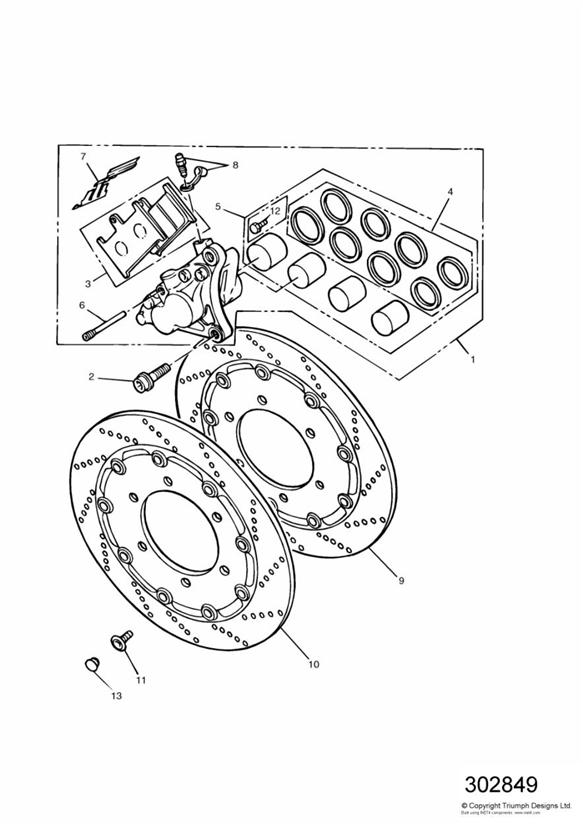 Diagram Front Brake Caliper and Disc for your 2006 Triumph Scrambler  EFI 