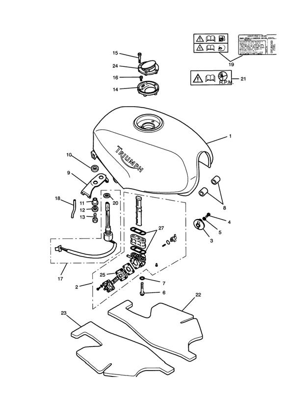 Diagram Fuel Tank and Fittings for your 2010 Triumph Bonneville  from VIN 380777/ SE 