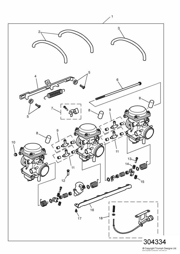 Diagram Carburettors All Markets Except US CAL ENG NO 55881 + for your 2019 Triumph Bonneville Bobber   