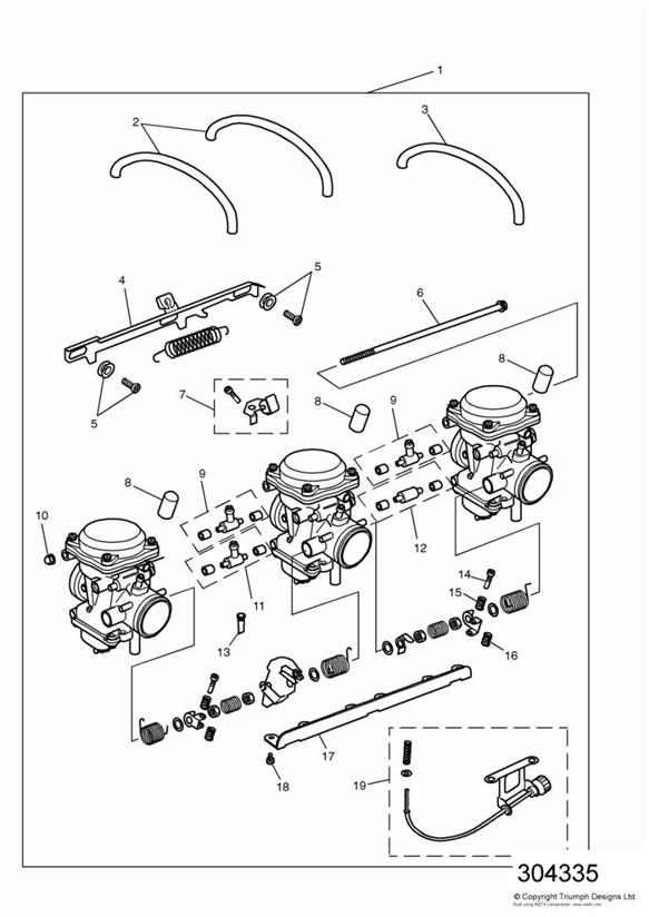 Diagram Carburettors US California models only ENG NO 55616 + for your 1997 Triumph Adventurer 71699 >  