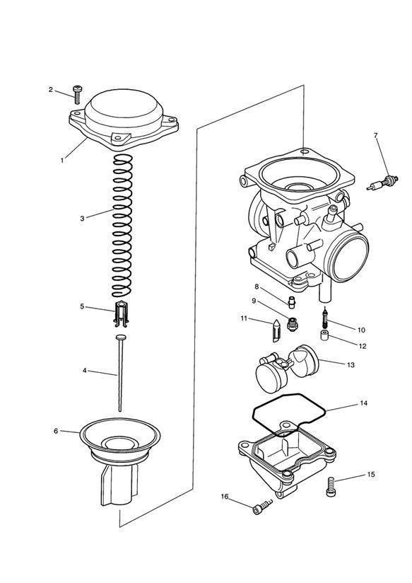 Diagram Carburettor Parts 3 Cyl (Carb Assy T1240650) for your 2007 Triumph Bonneville  from VIN 380777/ SE 