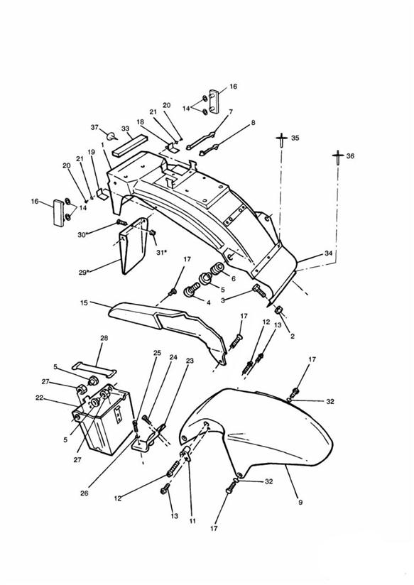 Diagram Mudguards/Chainguard/Battery Box for your Triumph Bonneville Bobber  