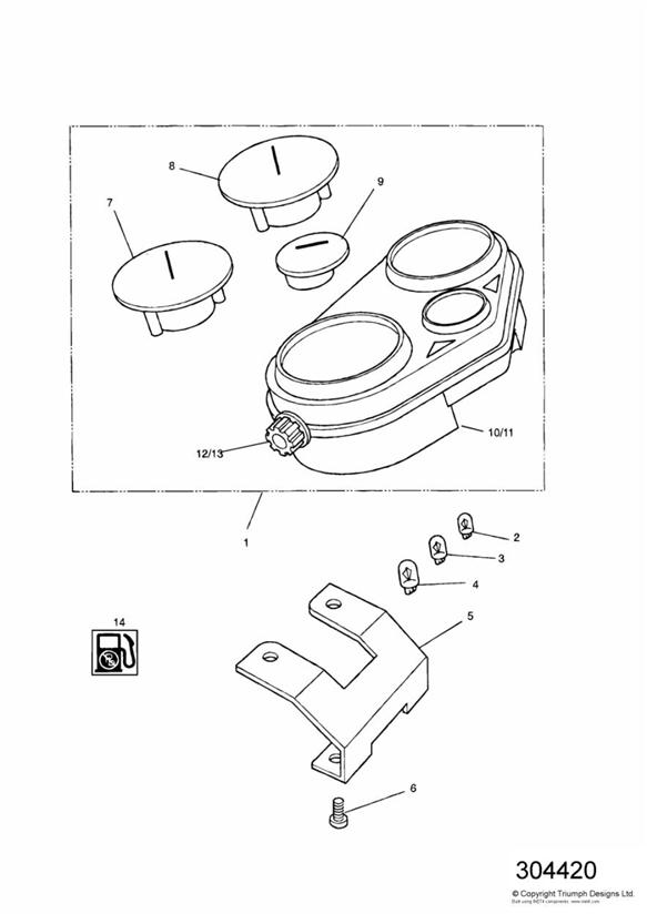 Diagram Instruments for your 2010 Triumph Bonneville  from VIN 380777/ SE 