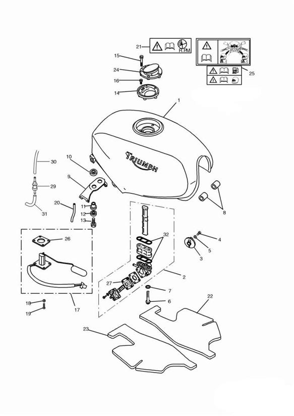 Diagram Fuel Tank and Fittings for your 2010 Triumph Bonneville  from VIN 380777/ SE 