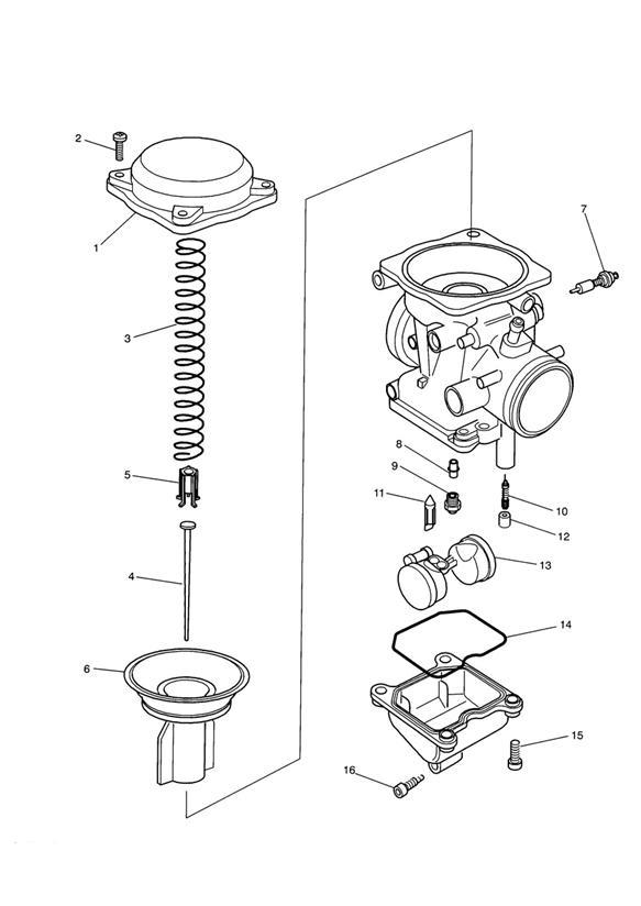 Diagram Carburettor Parts 3 Cyl (Carb Assy T1240650) for your 2007 Triumph Bonneville  from VIN 380777/ SE 