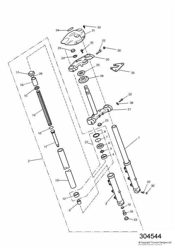 Diagram Front Forks and Yokes 95083+ Except VINS 96152+ 98479 for your 2017 Triumph Bonneville Bobber   