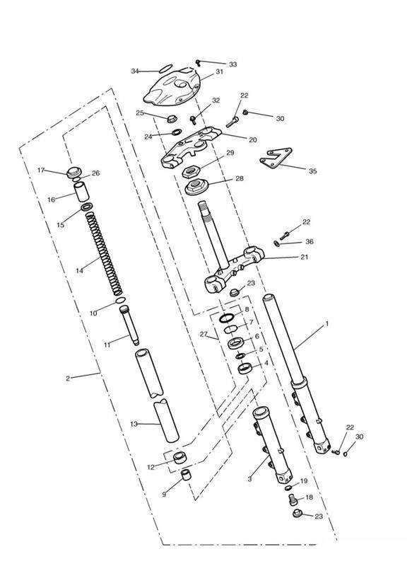 Diagram Front Forks and Yokes 95083+ Except VINS 96152+ 98479 for your Triumph