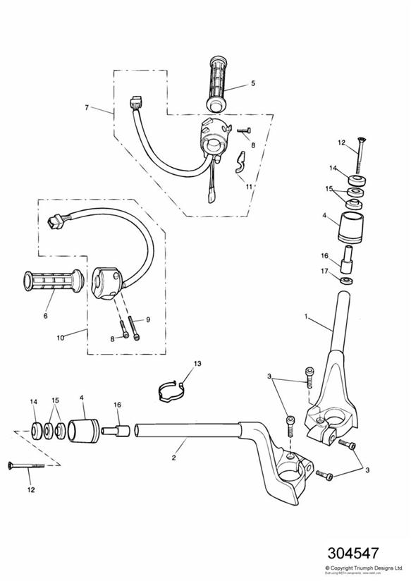 Diagram Handlebars and Switches for your 2007 Triumph Bonneville  from VIN 380777/ SE 