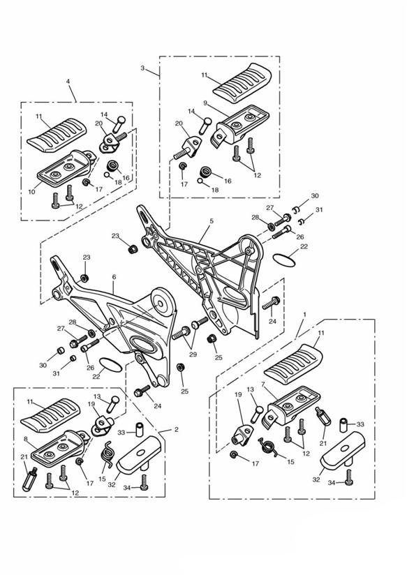 Diagram Footrests & Mountings 55072 + for your 1995 Triumph