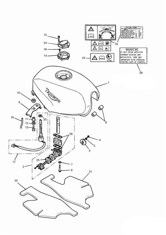 Diagram Fuel Tank and Fittings for your 2010 Triumph Bonneville  from VIN 380777/ SE 