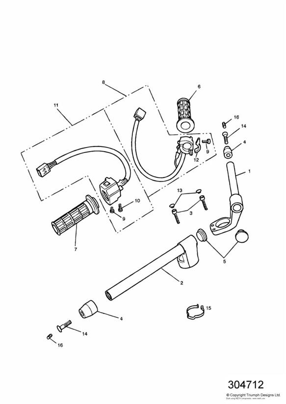 Diagram Handlebars and Switches for your 2007 Triumph Bonneville  from VIN 380777/ SE 