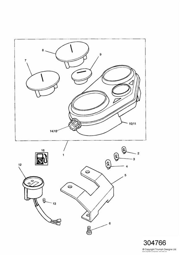 Diagram Instruments for your 2010 Triumph Bonneville  from VIN 380777/ SE 