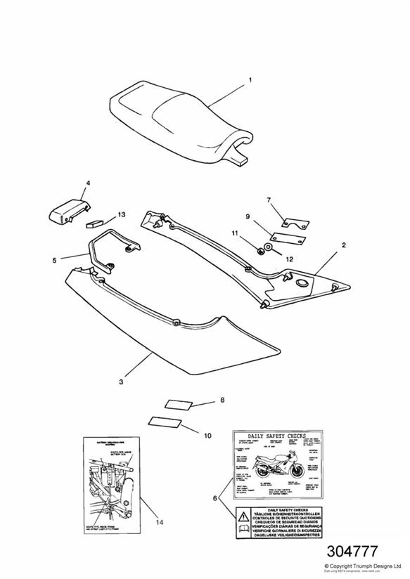 Diagram Bodywork - Rear Side Panels & Seat for your 1991 Triumph Trophy   