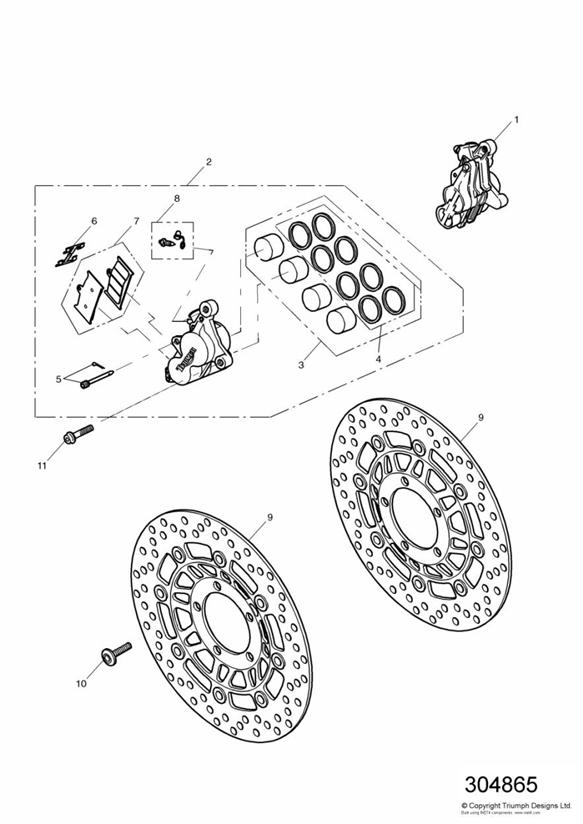 Diagram Front Brake Caliper and Disc for your 2007 Triumph Bonneville  from VIN 380777/ SE 